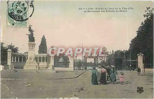 Cartes postales Lyon Entree du Parc de la Tete d'Or et Monument des Enfant du Rhone