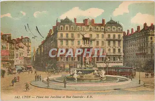 Cartes postales Lyon Place des Jacobins et Rue Centrale Tramway