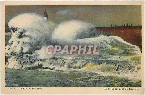 Cartes postales Le Grau du Roi La Jatee un jour de tempete Phare