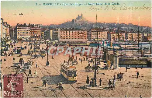 Ansichtskarte AK Marseille Quai des Belges et Notre Dame de la Garde Bateau Tramway