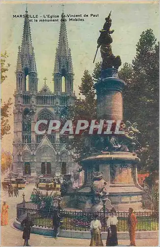 Cartes postales Marseille L'Eglise St Vincent de Paul et le monument des Mobiles