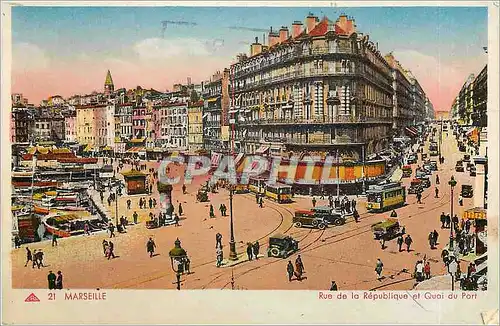 Cartes postales Marseille Rue de la Republique et Quaie du Port Tramway