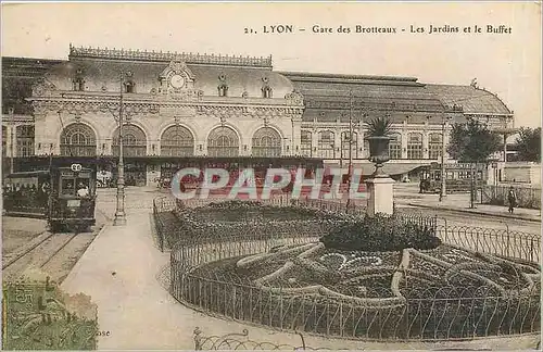 Cartes postales Lyon Gare des Brotteaux Les Jardins et le Buffet Tramway
