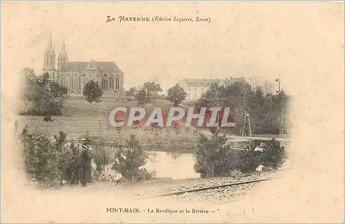 Cartes postales La Mayenne Pontmain La Basilique et la Riviere