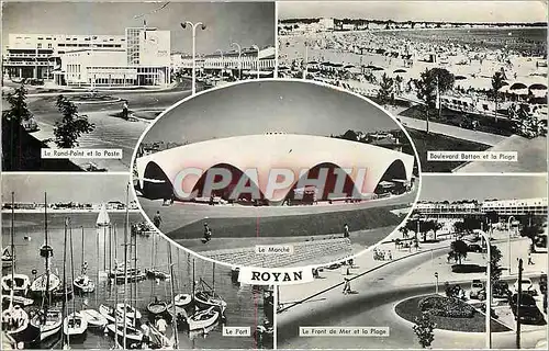 Cartes postales moderne Royan Le rond point et la Poste Boulevard Botton et la plage Le port Bateaux Le front de mer et