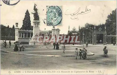 Cartes postales Lyon L'Entree du Parc de la Tete d'Or et le Monument des Legionnaires du Rhone