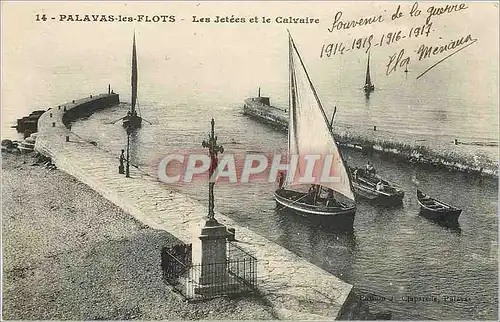 Ansichtskarte AK Palavas les Flots Les Jetees et le Calvaire Bateaux