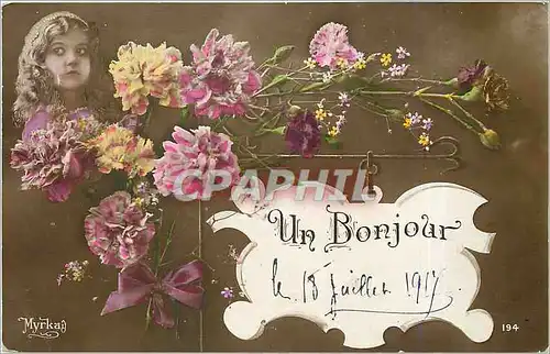 Cartes postales Un Bonjour  Enfant Fleurs