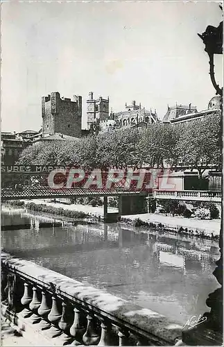 Cartes postales moderne Narbonne Aude Une vue de la Passerelle Metallique sur le Canal la Tour de l'Hotel de Ville et la