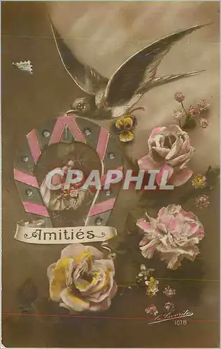 Cartes postales Amities Enfant Fer a cheval Fleurs