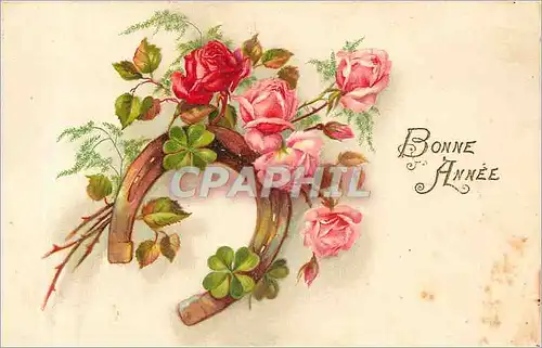 Cartes postales Bonne Annee Fleurs Fer a cheval