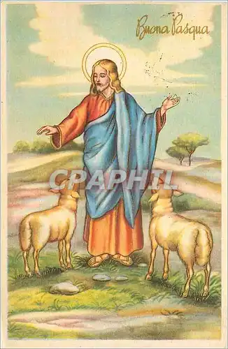 Cartes postales Buona Pasqua Christ Moutons