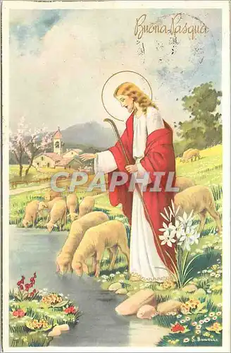 Cartes postales Buona Pasqua Christ Moutons