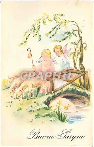 Cartes postales Buona Pasqua Enfants Moutons