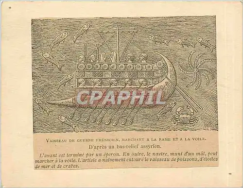 Ansichtskarte AK Vaisseau de Guerre Phenichen Marchant a la Rame et a La Voile d'Apres un bas relief assyrien  Ba