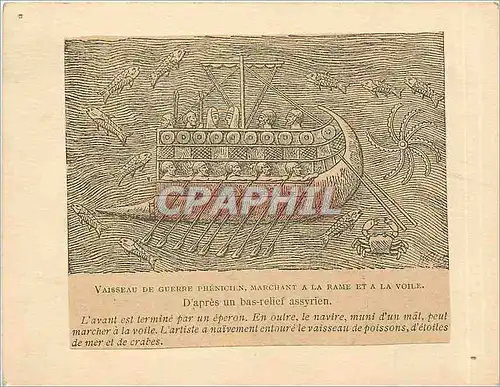 Cartes postales Vaisseau de Guerre Phenichen Marchant a la Rame et a La Voile d'Apres un bas relief assyrien  Ba