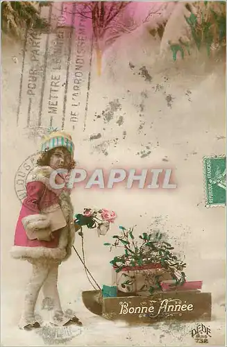 Cartes postales Bonne Annee Enfant Luge
