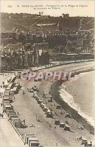 Cartes postales Mers les Bains Perspective de la Plage et l'Eglise St Jacques du treport