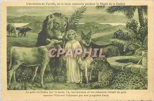 Ansichtskarte AK L'Harmonie du Paradis ou la terre restauree pendant le Regne de la Justice Lion Loup Agneau Leop