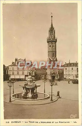 Cartes postales Evreux La Tour de l'Horloge et la Fontaine
