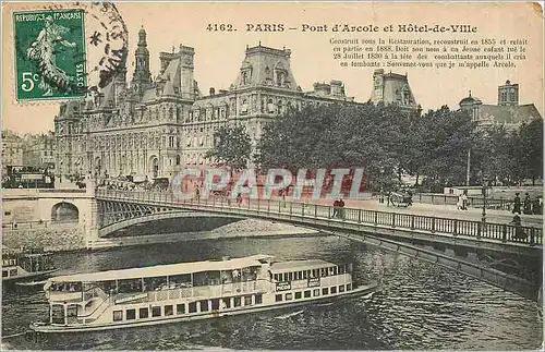 Cartes postales Paris Pont d'Arcole et Hotel de Ville Bateau Peniiche