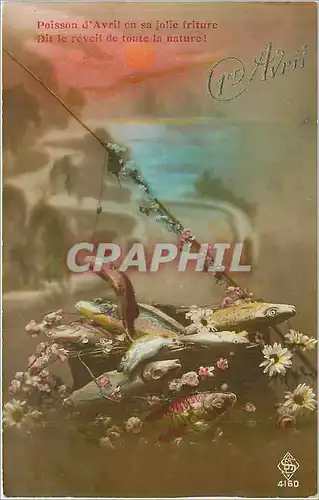 Cartes postales Poisson d'Avril en sa jolie friture Dit le reveil de toute la nature