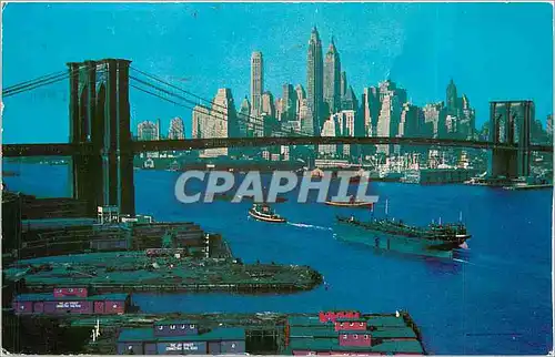 Moderne Karte Brookly Bridge East River and Lower Manhattan Skyline New Your