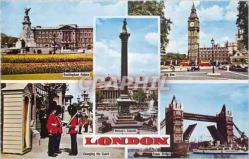 Cartes postales moderne London Buckingham Palace Nelson Column Big Ben Changing the Guard Tower Bridge