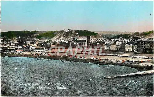 Cartes postales moderne Cherbourg La Nouvelle Plage l'Eglise de la Trinite et le Roule