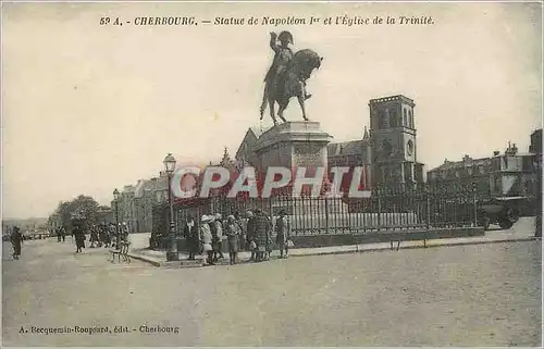 Cartes postales Cherbourg Statue de Napoleon 1er et l'Eglise de la Trinite