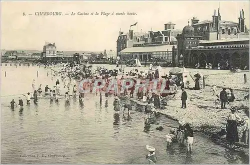 Cartes postales Cherbourg Le Casino et la Plage a maree haute