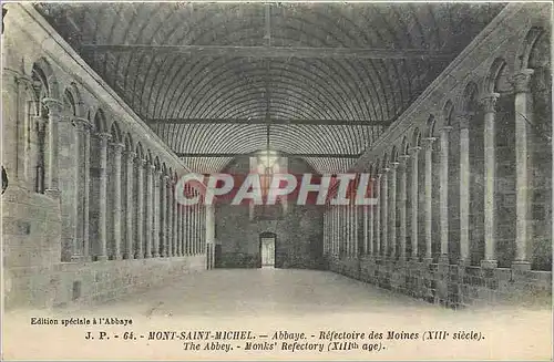Cartes postales Mont Saint Michel Abbaye Refectoire des Moines