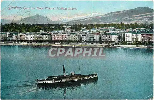 Cartes postales Geneve Quai des Baux Vives et le Mont Blanc Bateau