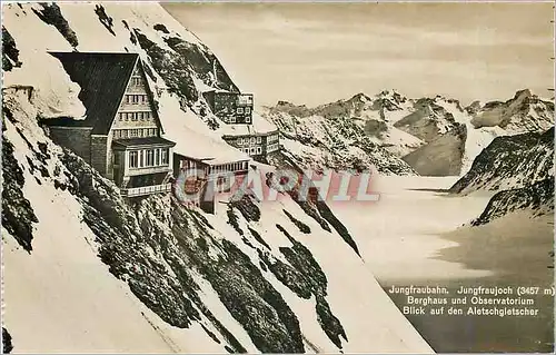 Cartes postales moderne Jungfraubahn Jungfraujoch Berghaus und Observatorium Blick auf den Aletschgletscher