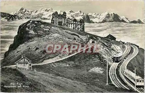 Moderne Karte Rigi Kulm Nebelmeer und Alpen Train Funiculaire