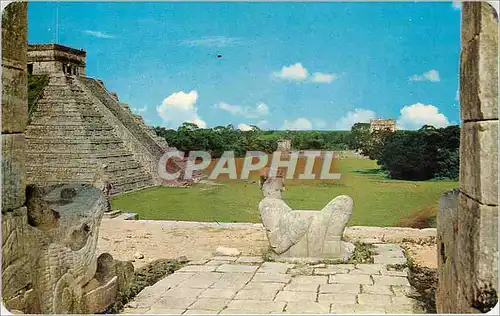 Moderne Karte Chichen Itza Yucatan Mexico Chac mool en el Templo de los Guerreros
