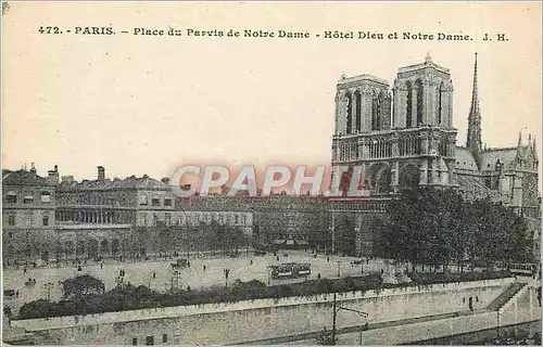 Cartes postales Paris Place du Parvis de Notre Dame Hotel Dieu et Notre dame