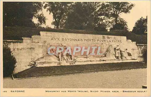 Cartes postales Bayonne Monument aux Morts Molime Nicod Pomier Arch Brasseur Sculp