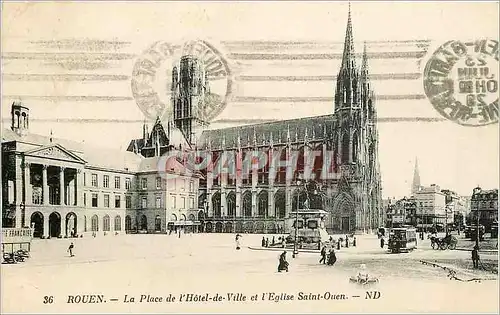 Cartes postales Rouen La Place de l'Hotel de Ville et l'Eglise Saint Ouen Tramway