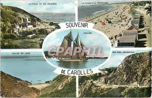 Moderne Karte Souvenir de Carolles La ville et ses falaises La plage et la promenade Vallee du Lude Vue vers J