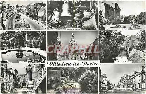 Cartes postales moderne Villedieu les Poetes Place de la Republique Fonderie de cloches La clinique La Sienne General Hu