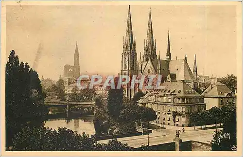 Ansichtskarte AK Strasbourg Bas Rhin Vue generale l'Eglise Saint Paul et la Cathedrale