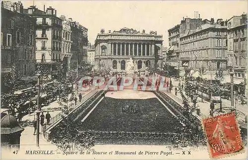 Ansichtskarte AK Marseille Square de la Bourse et Monument de Pierre Puget