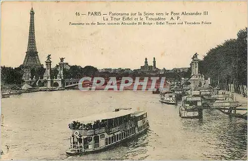 Cartes postales PARIS Panorama sur la Seine  Bateau Tour Eiffel