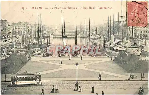 Ansichtskarte AK LE HAVRE - Place Gambetta et le Bassin du Commerce Tramway Bateaux