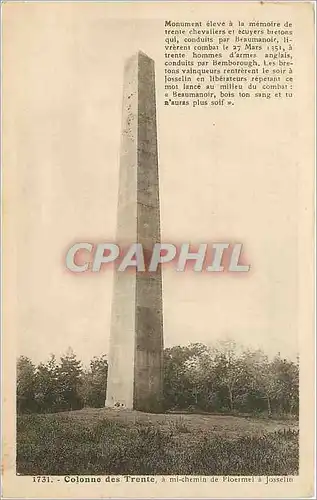 Cartes postales Colonne des trente Ploermel Josselin