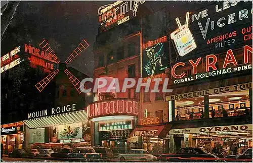 Cartes postales moderne PARIS Montmartre la nuit - Le Moulin Rouge Cyrano Tabac
