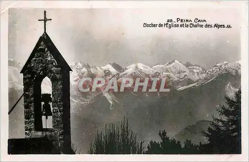 Cartes postales PEIRA-CAVA Clocher de l'Eglise et la Chaine des Alpes