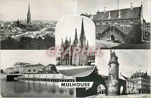 Cartes postales MULHOUSE Vue G�n�rale - Hotel de Ville Eglise St-Etienne - Gare - Tour Salvador