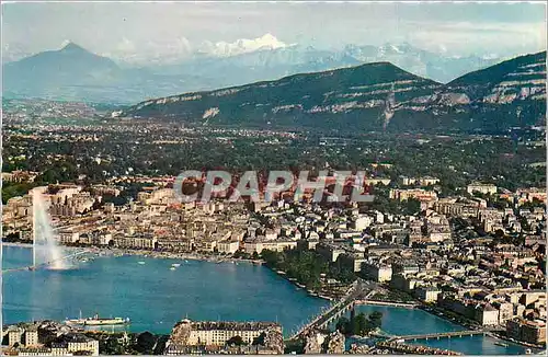 Cartes postales moderne GENEVE Vue a�rienne de la ville et la cha�ne du Mont Blanc
